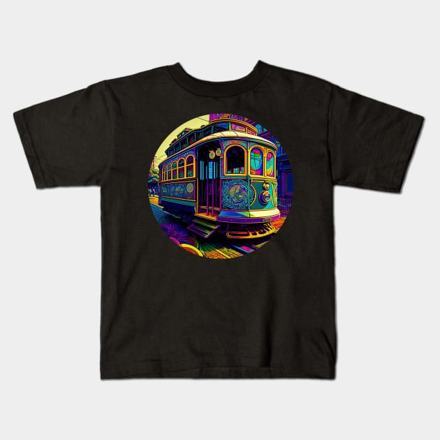 San Francisco Cable Car v1 round (no text) Kids T-Shirt by AI-datamancer